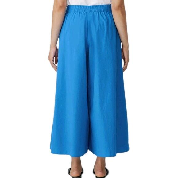 Eileen Fisher Wide Leg Crop Pant Size L Calypso Blue Organic Cotton Poplin NWT - Picture 2 of 15